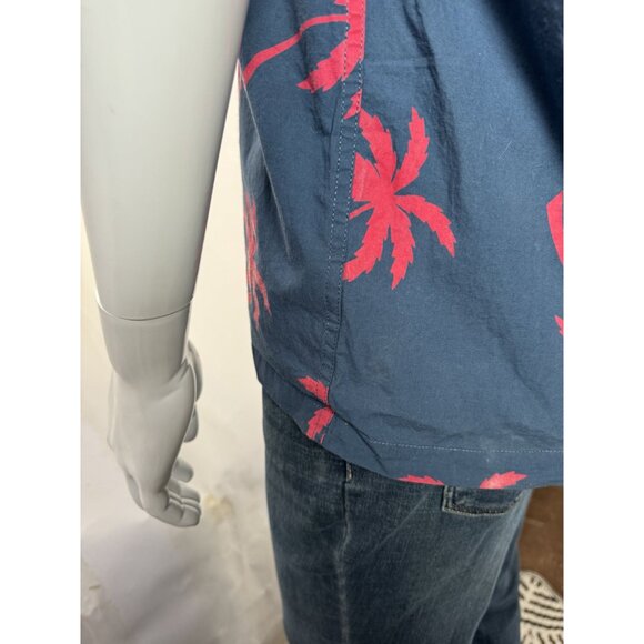 Paradise City Mens Large Hawaiian Shirt Blue & Red Palm Tree Print Short Sleeve - Picture 15 of 16